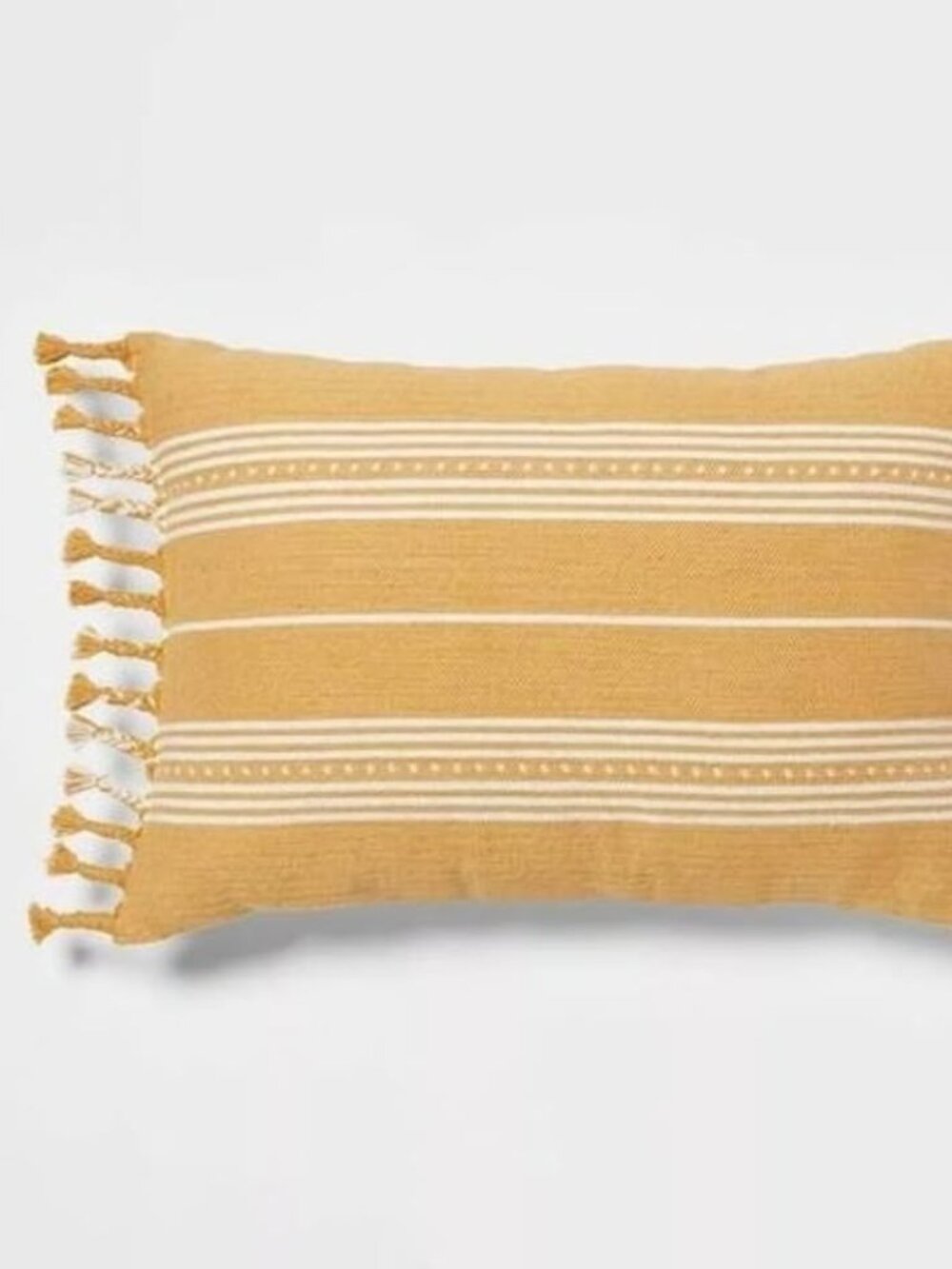 NEW Woven Stripe Braided Fringe Decorative Throw Pillow Dark Gold - Threshold.